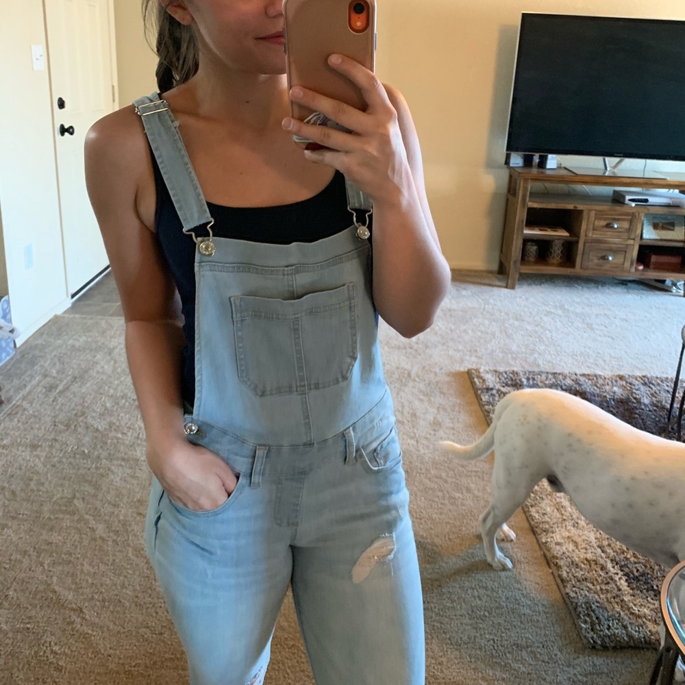 Light Blue Distressed Overalls